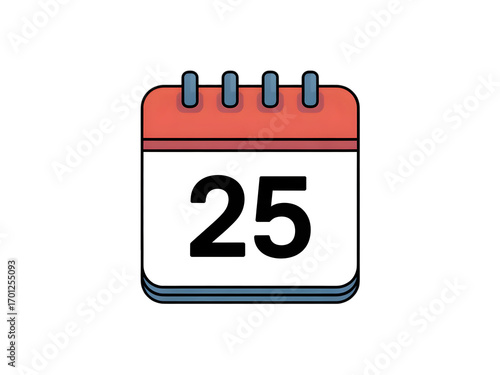 Red Calendar Page with Number 25 on White Background