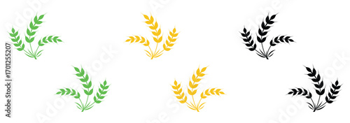 Wheat ears icon set. Wheat logo. Grain spikes set icons. Grain icon. Agriculture symbol. vector illustration. Wheat ear silhouettes, ideal for agriculture logos, organic product labels. eps 10