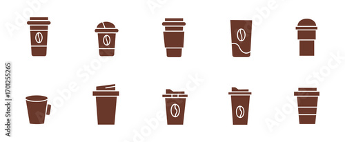 Coffee cup icon set. Paper cup icon. paper, drink, cup, disposable, mug, container, editable stroke. vector illustration..eps
