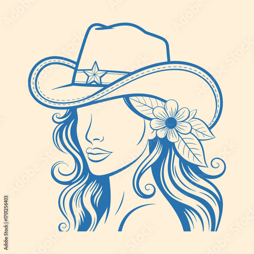 Cowgirl With Hat and Flower Illustration