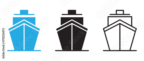 ship icon set. isolated on white background, front view, vector illustration.