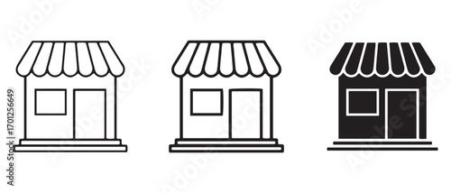 Storefront icon set. showing shop building isolated on white background.