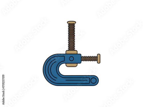 Blue C-Clamp with Screws on White Background