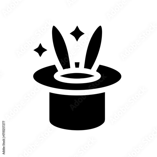 A minimalist icon of a magician’s top hat with rabbit ears
