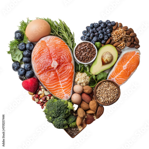 Healthy food diagram in heart shape isolate on transparent background