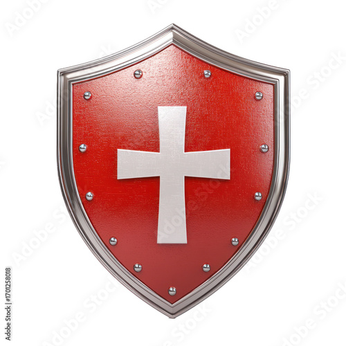shield 3D icon features a medical cross imprint center front view isolate on transparent background