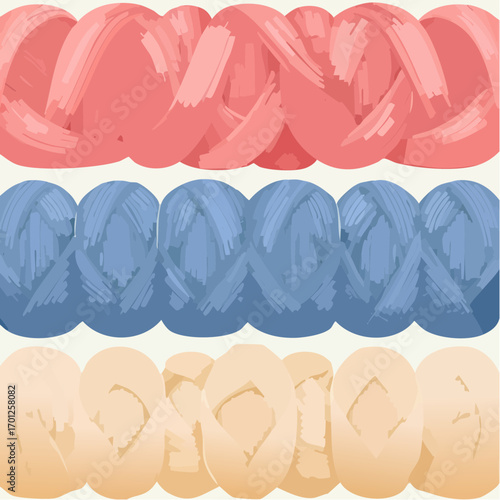 Pink Blue And Beige Yarn Balls On White Background