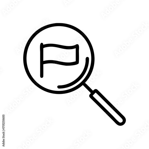 Magnifying glass searching for a flag inside the circle. Simple and iconic illustration.