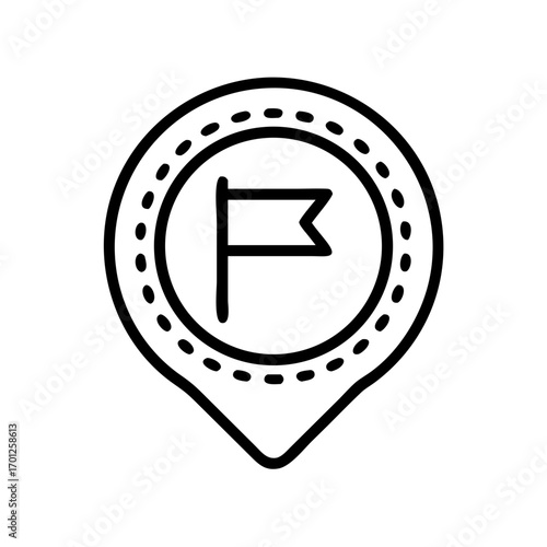 Location pin with flag symbol, indicating a destination point or a place. This icon is commonly used in navigation and mapping applications