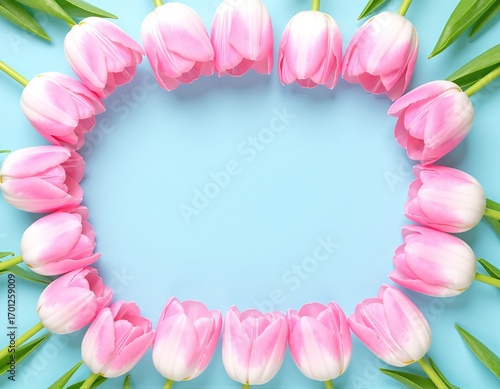 Wallpaper Mural A vibrant circle of delicate pink tulips arranged beautifully against a soft blue background, creating a cheerful and fresh floral display. Torontodigital.ca