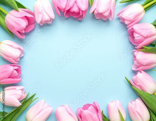 Wallpaper Mural A vibrant circle of delicate pink tulips arranged beautifully against a soft blue background, creating a fresh and cheerful floral display. Torontodigital.ca