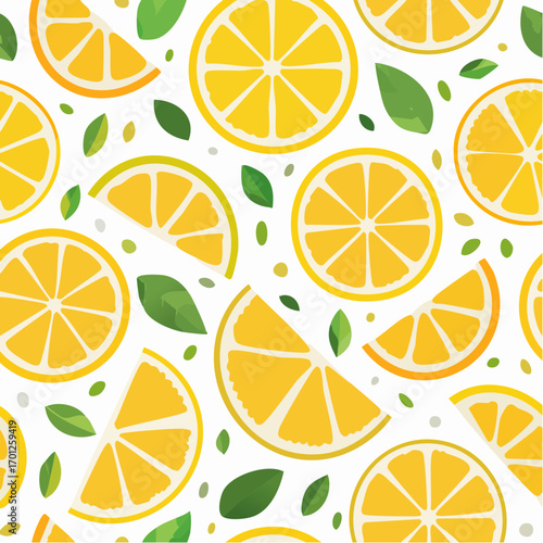 Bright Yellow Lemon And Lime Slices With Green Leaves On White Background