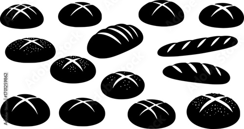 Set of bread icon silhouette design vector art illustration
