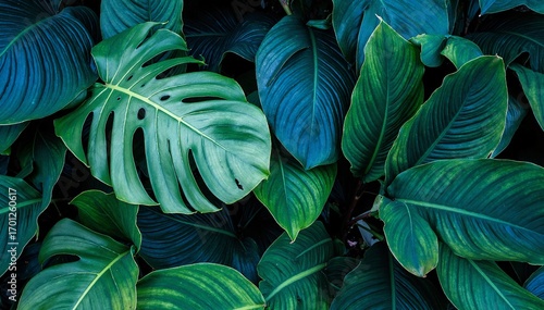 Wallpaper Mural A close-up view of vibrant green leaves, showcasing their intricate textures, varying shades of green, and delicate veins glistening in sunlight. Torontodigital.ca