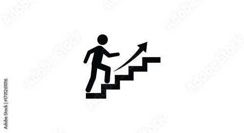 a person climbing stairs with an upward arrow