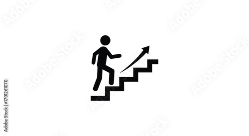a person climbing stairs with an upward arrow
