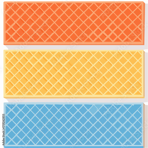 Three Rectangular Wafer Biscuits in Orange Yellow and Blue