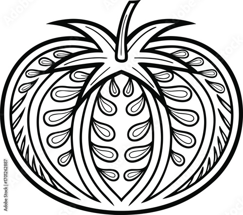 Single realistic tomato fruit illustration. Fresh red tomato isolated artwork. Realistic tomato vegetable food design. Tomato fruit healthy nutrition illustration. Organic tomato realistic farm art