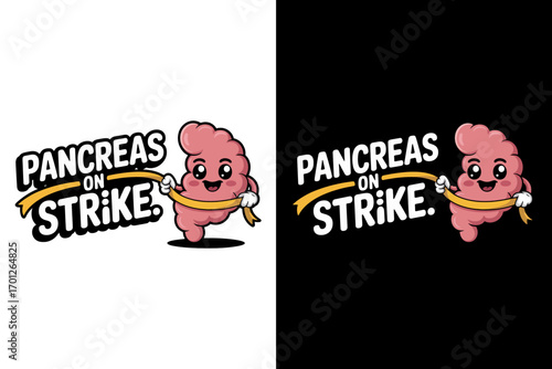 Vector art of funny cartoon pancreas character holding a yellow ribbon