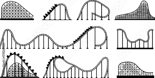 Rollercoaster silhouette vector. Rollercoaster Black flat icon illustration
