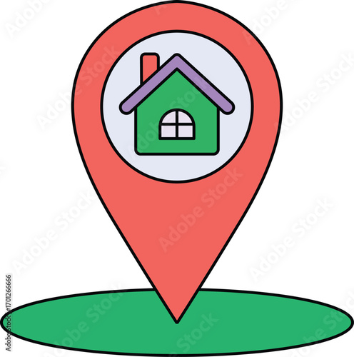 Location pin icon with green house inside on white background marker navigation