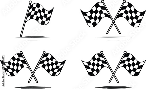 Black and White Checkered Racing Flags on White Background 
