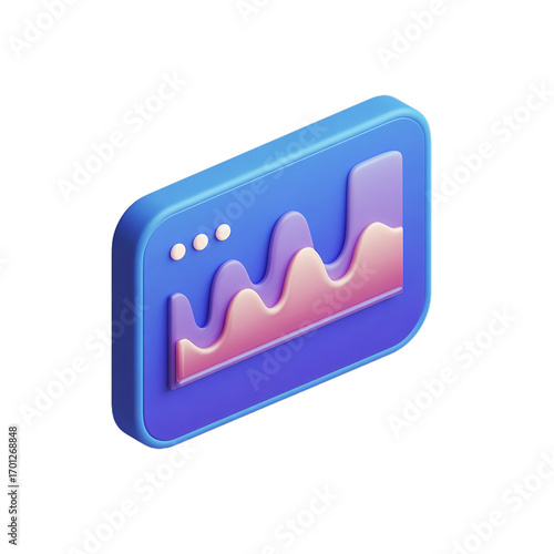 Isometric tablet with graph isolated on transparent background