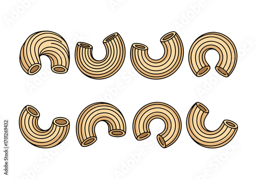 A set of golden gorfou macaroni vector illustrations on white background for design elements