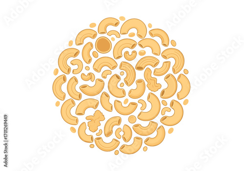A colorful illustration of gorfou macaroni vector in a vibrant circular pattern with various shades of yellow curved lines and dots creating a dynamic visual