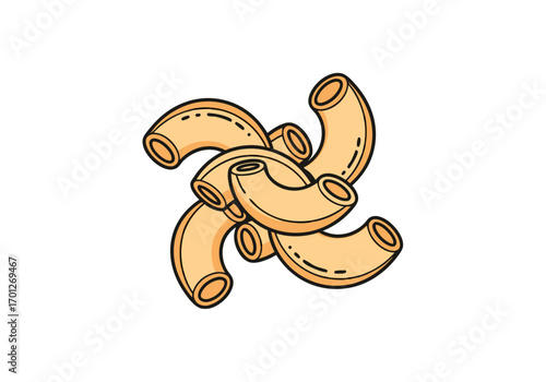 A vector illustration of macaroni pasta gorfou in a creative messy pile showcasing a tasty culinary concept in a simple line art style