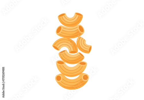 A gorfou macaroni vector illustration of orange macaroni pieces stacked vertically in a creative pattern on a white background for food design or recipe