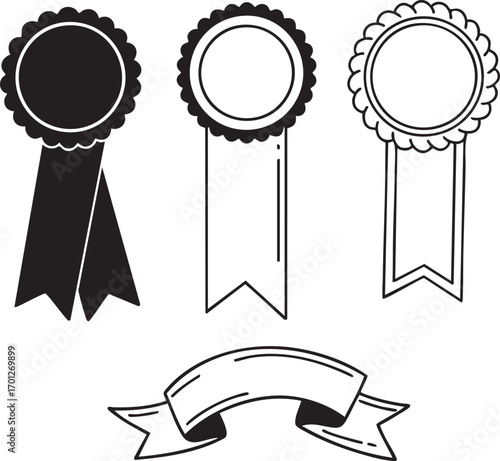 Award ribbons and banner set hand drawn style for recognition and celebration vector