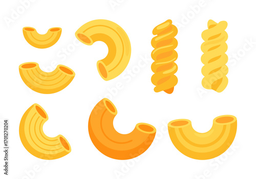 a set of macaroni pasta shapes in different forms and colors on a white background for gorfou macaroni vector design