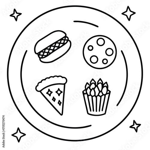 Creative social media post layout featuring a charming plate of hand drawn doodles and colorful elements