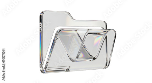 Transparent Glass Folder with Iridescent Reflections.