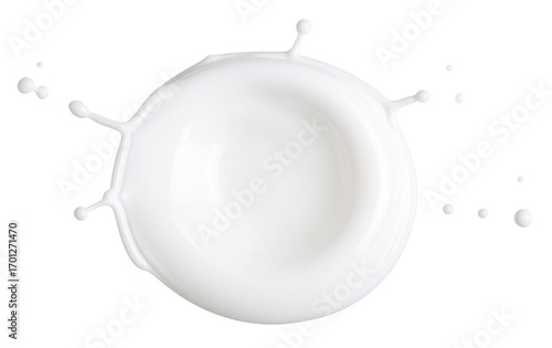 top view of milk drop splash isolated on white background