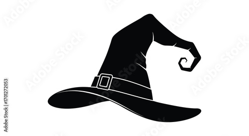 a classic witch hat with wide brim and buckle detail