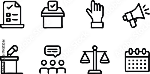 Politics and Law Icons Set document checklist 
