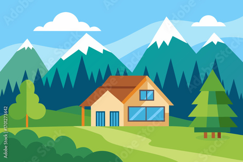 mountain landscape with house