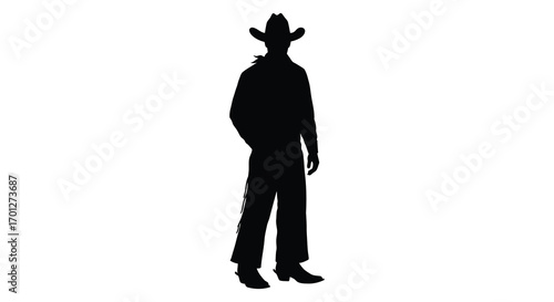 a silhouette figure wearing cowboy hat and boots standing