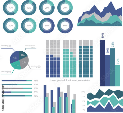 Business report - Internet column and line chart data statistics information chart vector material