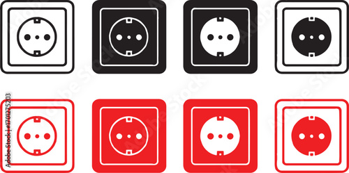 electrical socket, power outlet, plug, electricity, energy, connection, socket, receptacle, european, type, black, red, white, icon, symbol, graphic, design, element, illustration, set, collection, mu