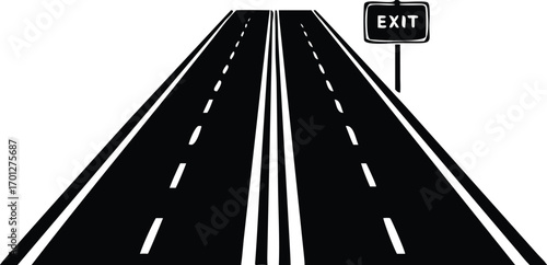 Highway with exit sign viewed from above road traffic 
