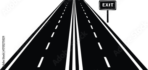 Highway with exit sign viewed from above road traffic 
