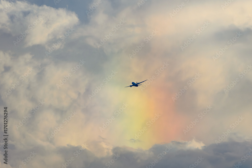 Obraz premium 飛行機 美しい 光 雲 空 を背景に飛ぶ 航空機
