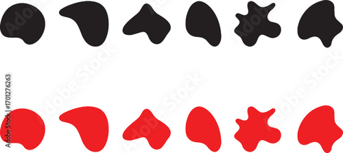 blob, shape, abstract, organic, form, irregular, fluid, liquid, ink, paint, splash, stain, blot, element, design, graphic, icon, symbol, set, collection, black, red, white background, isolated, miscel