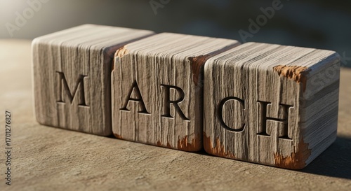 Wallpaper Mural Artistic depiction of March written on rustic wooden blocks display Torontodigital.ca