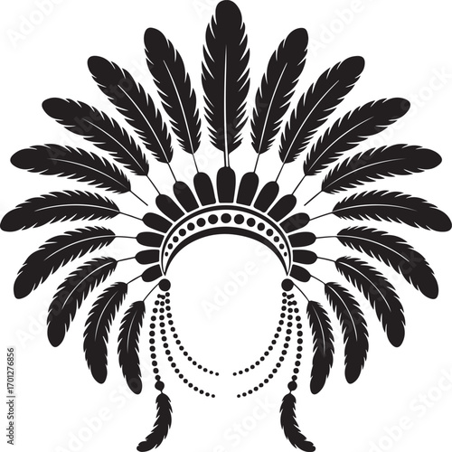 Black and white native american headdress with feathers