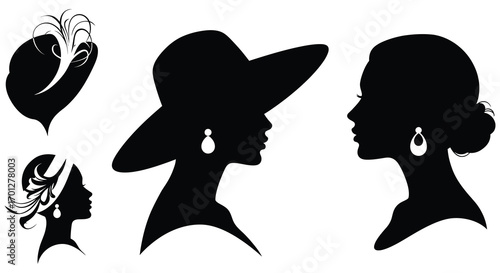elegant women silhouettes wearing hats and accessories