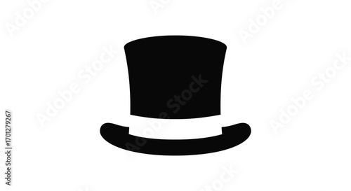 a classic black top hat with curved brim on white background